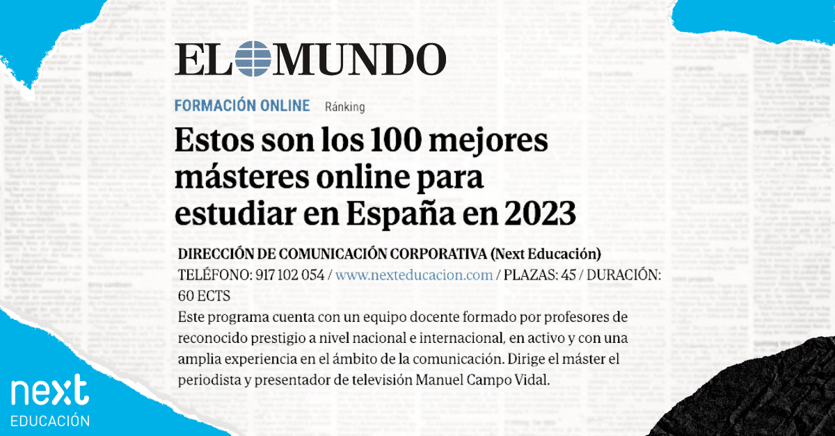 El Máster en Comunicación Corporativa y Marketing Digital, en el Top 5 de España según El Mundo.